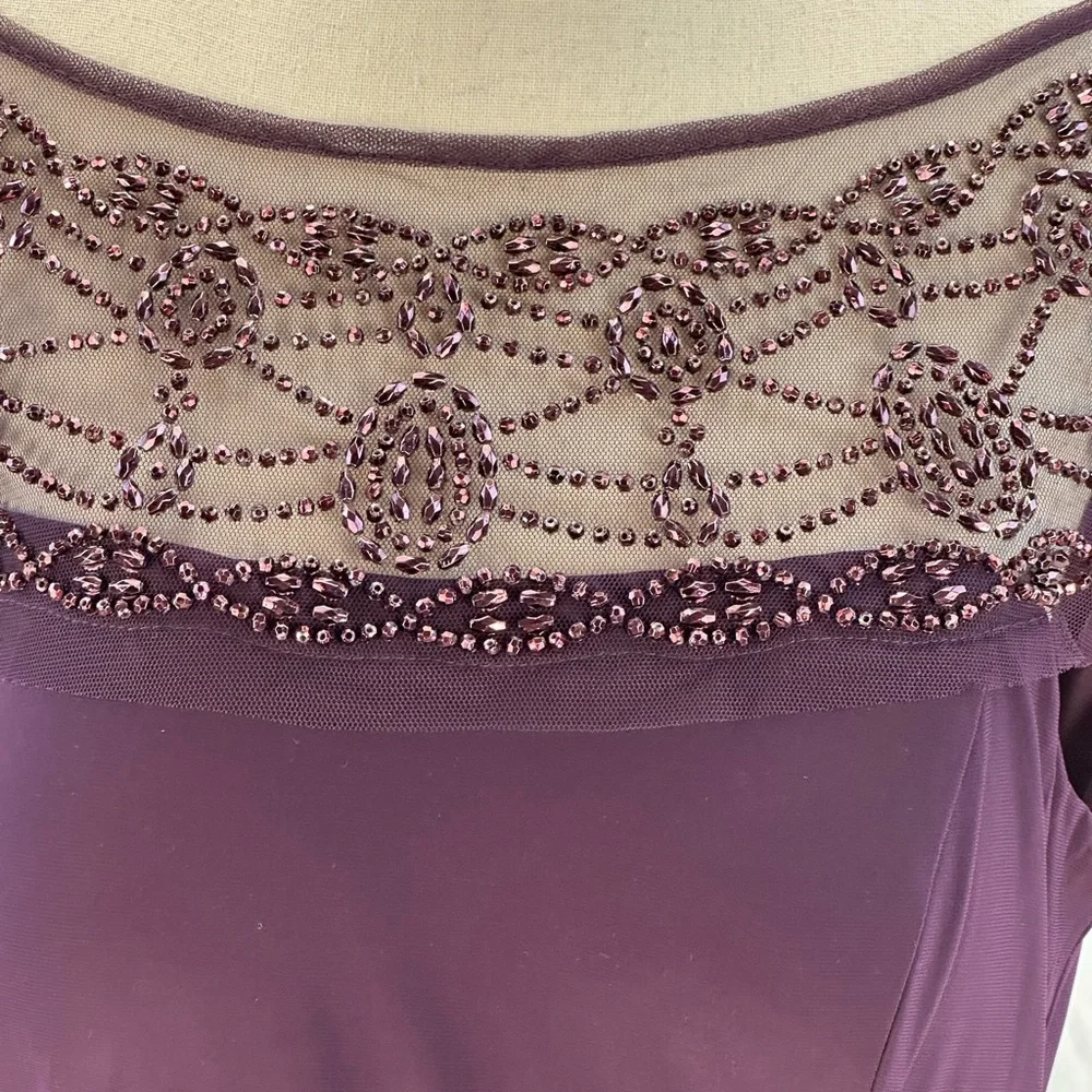 R&M Richards Sheer Beaded Neck and Shoulder Maxi Dress - Plum Purple - size 12 - Picture 2 of 12